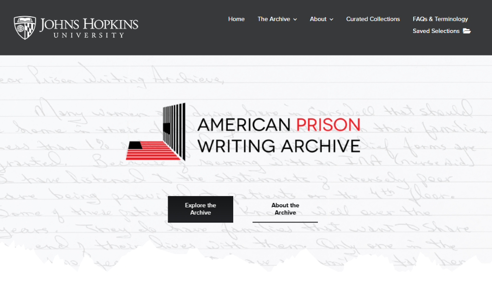 Screenshot of the American Prison Writing Archive landing page