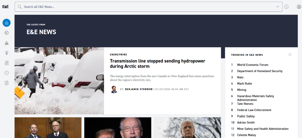 screenshot showing the E&E news landing page for subscribers