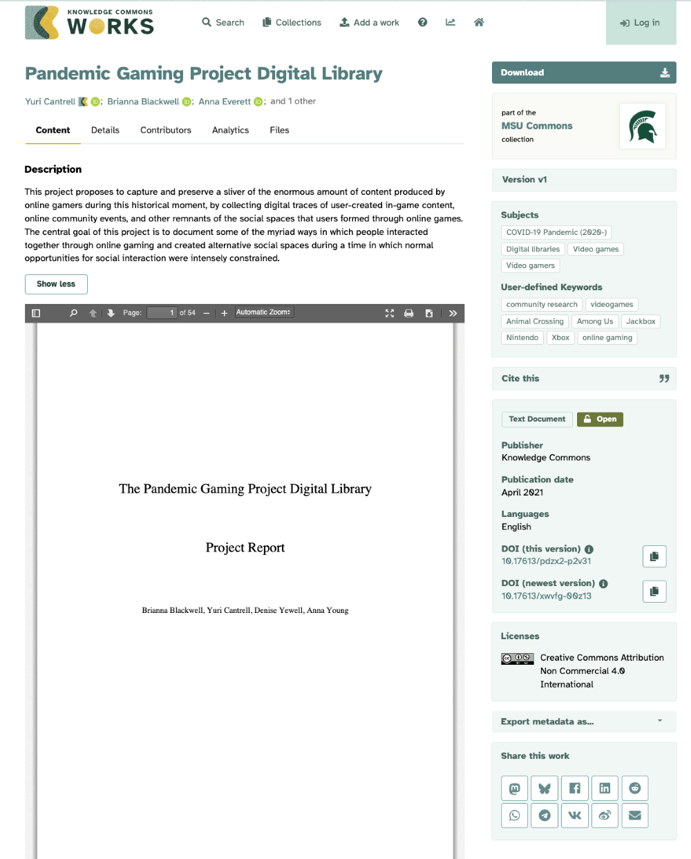 Screenshot showing the work