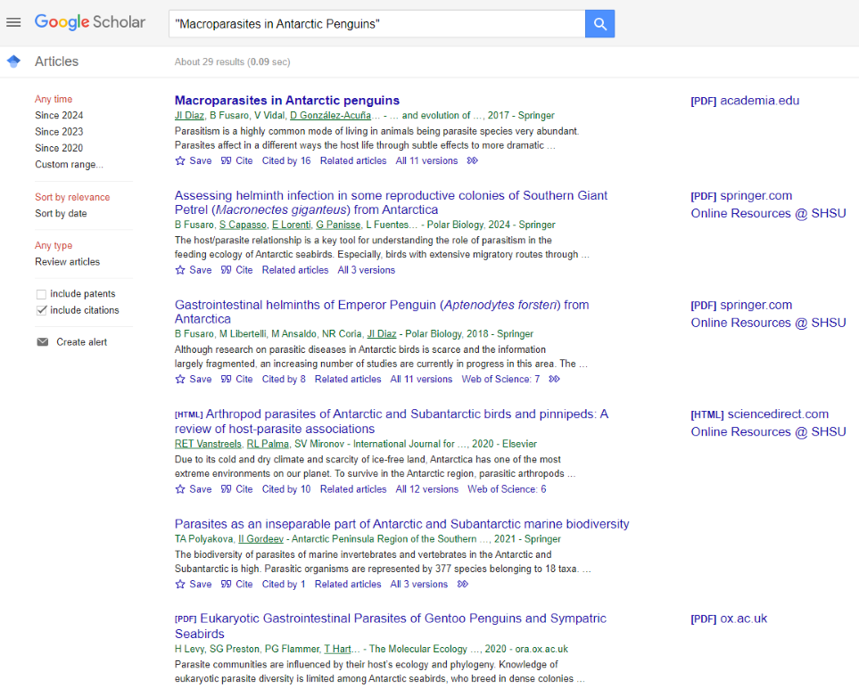 a screenshot showing Google Scholar search results