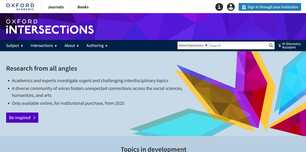 screenshot showing Oxford Intersections homepage