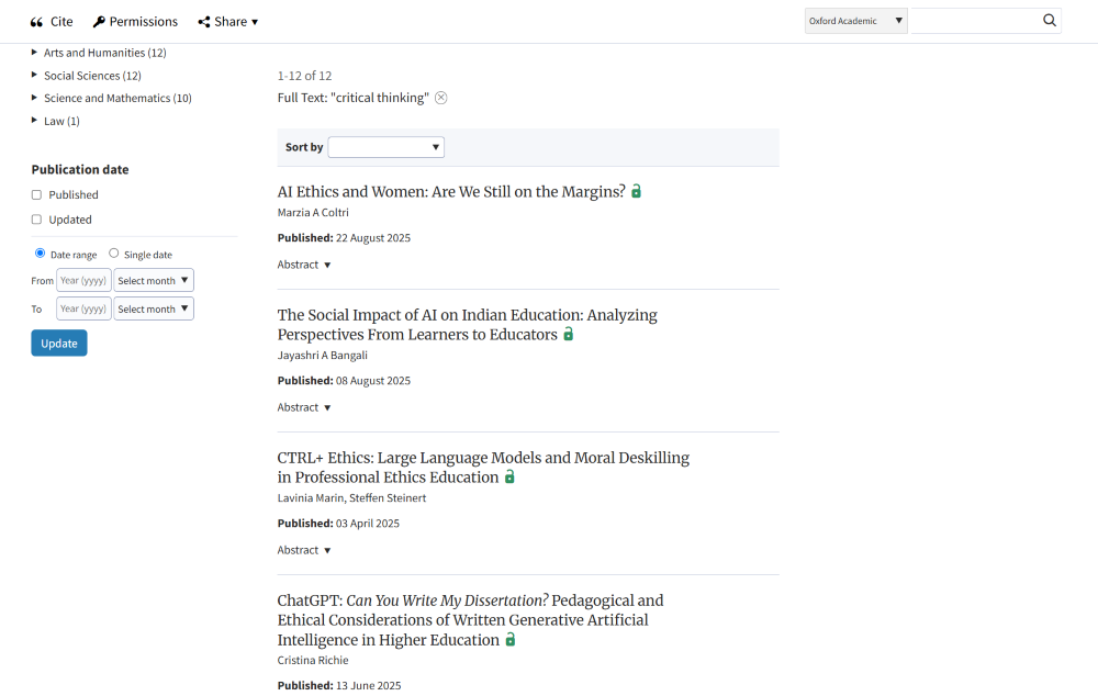 screenshot showing first four search results for the search “critical thinking”