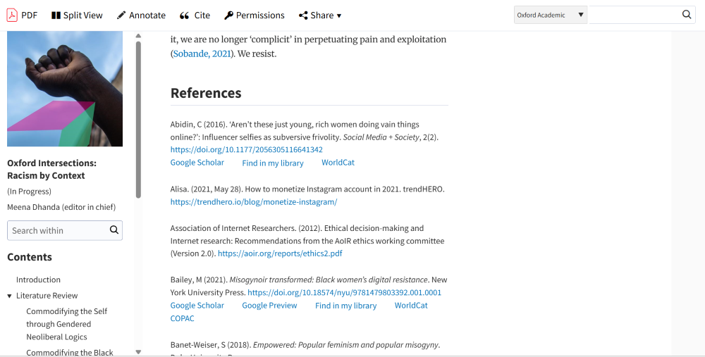 screenshot showing linked reference list for an article.