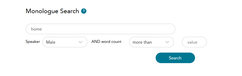 Screenshiot showing monologue search box