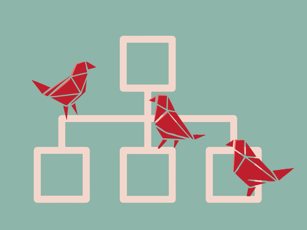 An illustration of birds standing on an set of boxes connected with lines 