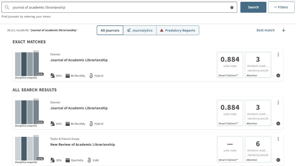screenshot of Cabell's search results
