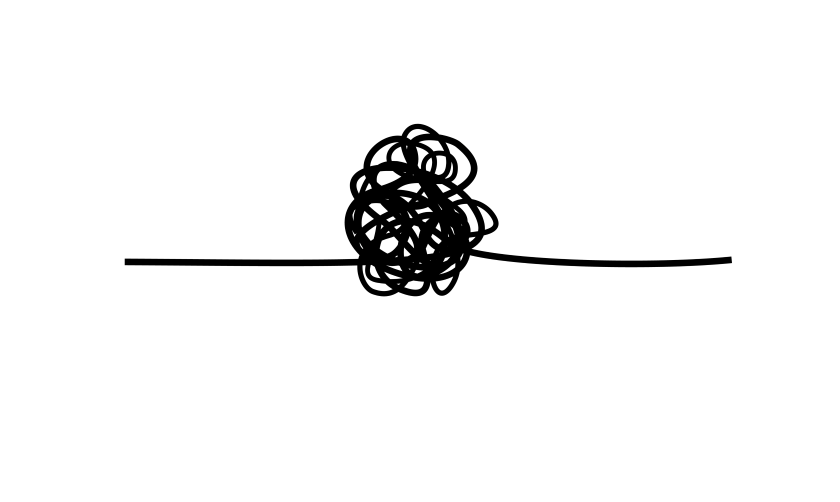 An black line tangled in an impossible knot 