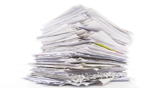 A large stack of used paper.