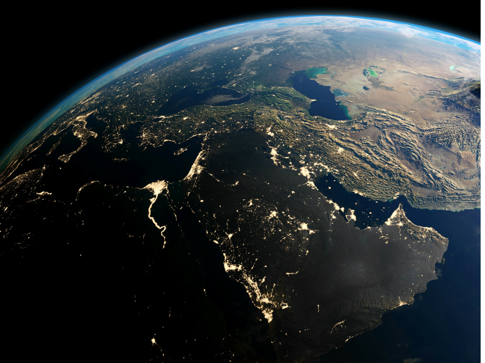 An image from space of Earth, centered on the Middle East 