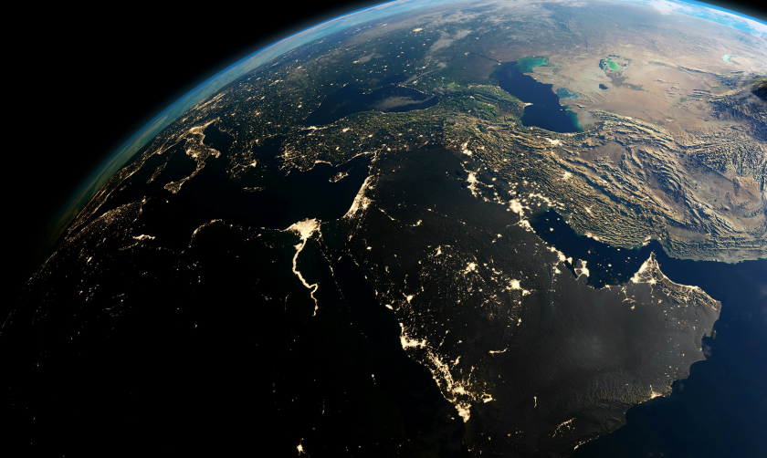 An image from space of Earth, centered on the Middle East 