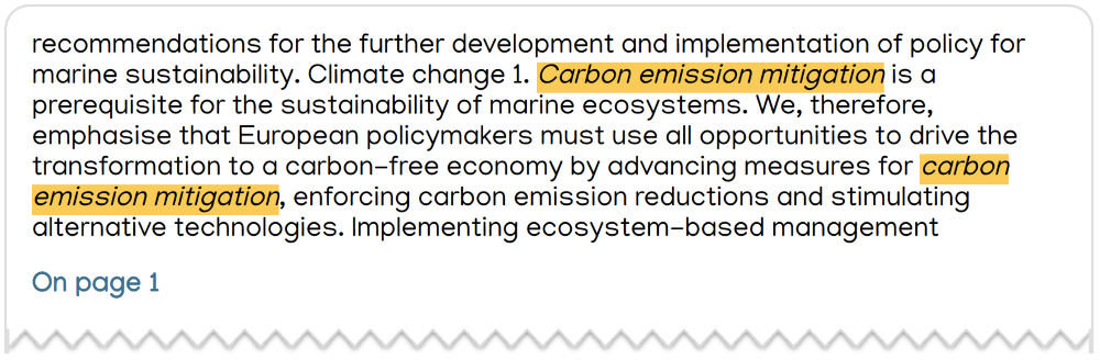 Overton highlighting your search terms directly in the policy document for quick reference.