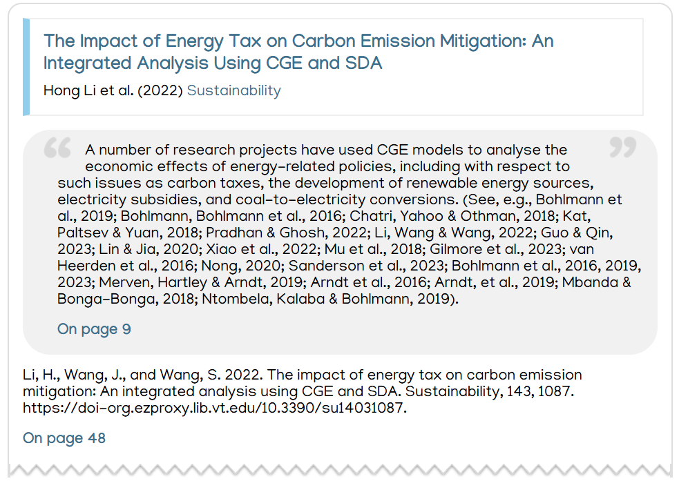 Example of how Overton displays the snippet of the citation and reference within the policy document.
