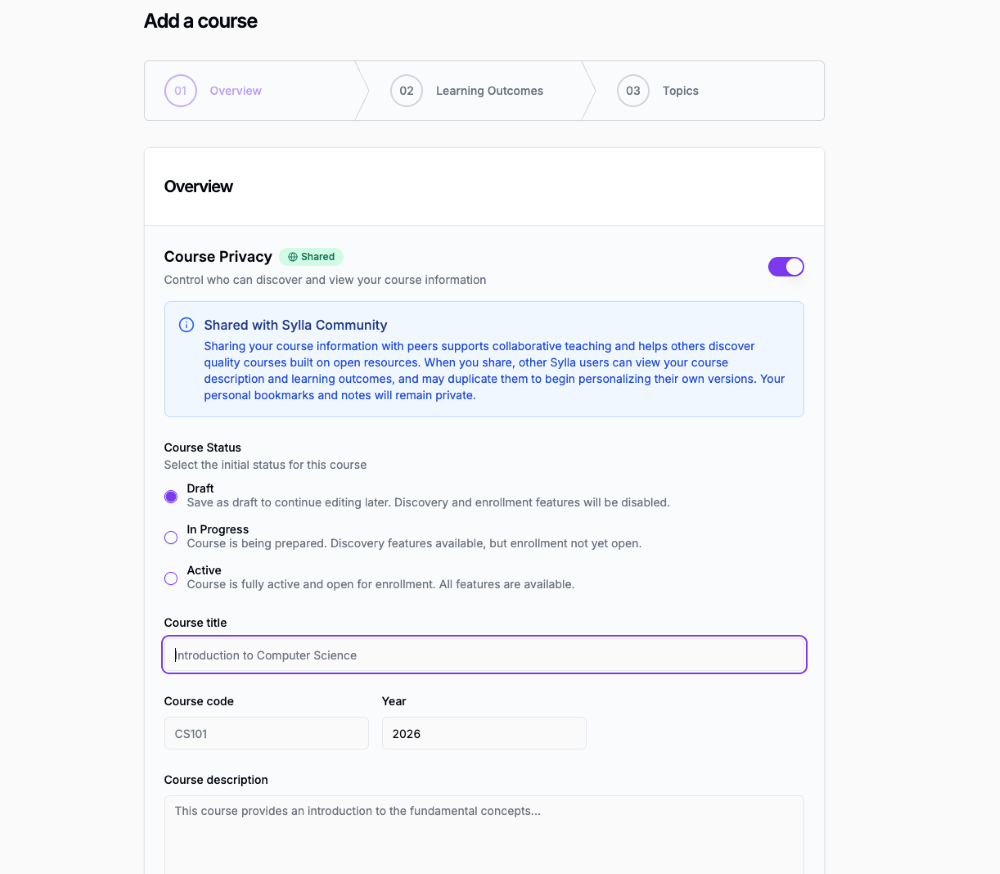 screenshot showing “Add a Course” screen